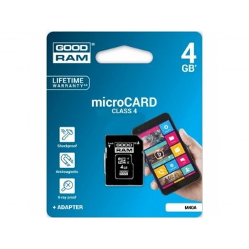 GOODRAM MicroSDHC 4GB Class 4 + SD-adapter (M40A-0040R11)