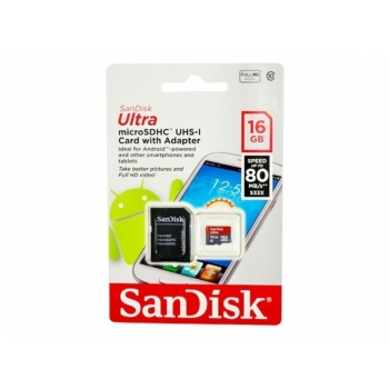 Карты памяти SANDISK MICROSDHC 16GB ULTRA CLASS 10 + SD-ADAPTER (SDSQUNC-016G-GN6MA)