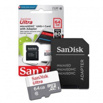 SANDISK MICROSDXC 64GB ULTRA WITH ADAPTER CLASS 10 (SDSQUNS-064G-GN3MA)