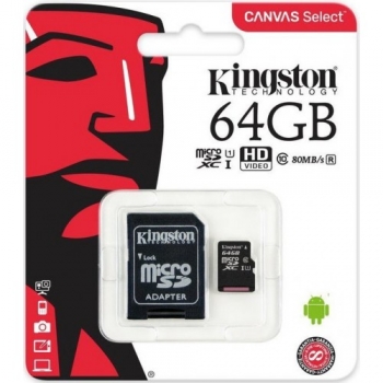 Карты памяти KINGSTON MICROSDXC 64GB CLASS 10 / SD ADAPTER (SDCS/64GB)