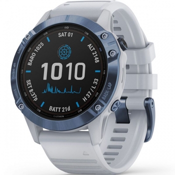 GARMIN FENIX 6 PRO SOLAR EDITION MINERAL BLUE TITANIUM WITH WHITESTONE BAND (010-02410-19/18)